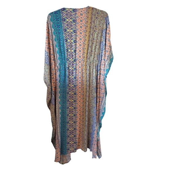Lovestitch Take me to Coachella Paisley Maxi Kimono Turquoise Swim Cover - Picture 3 of 5